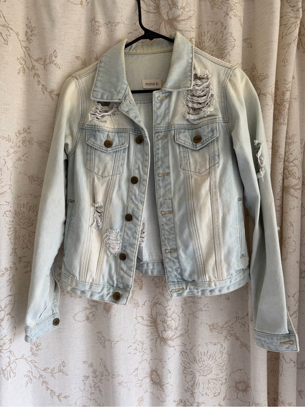 Mono B Light Wash Distressed Denim Jacket - Light Blue